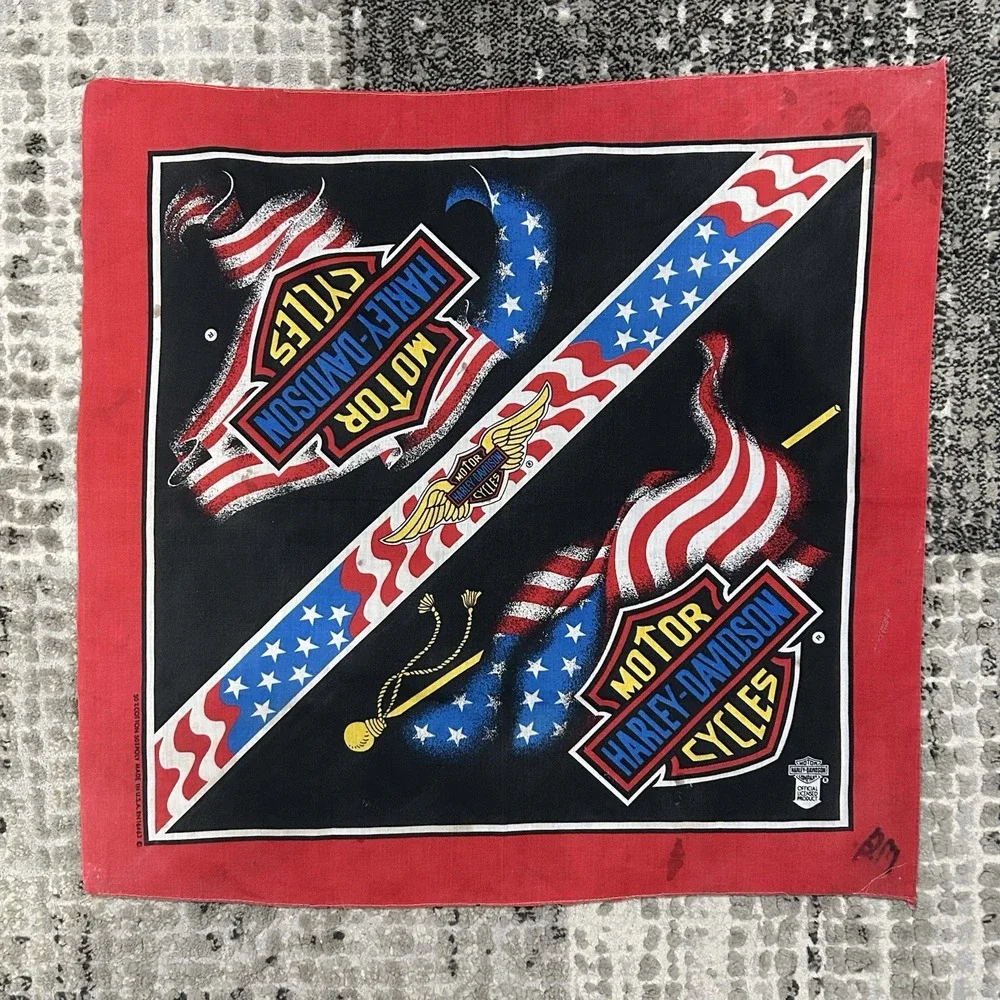 Vintage Harley Davidson Red-White-Blue Bandana‎ USA Made Patriotic Handkerchief